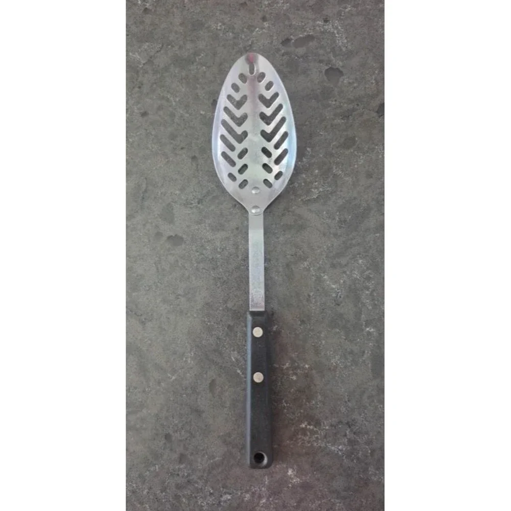 Vtg EKCO Forge Slotted Serving Spoon Skimmer Stainless Steel USA Brown Handle